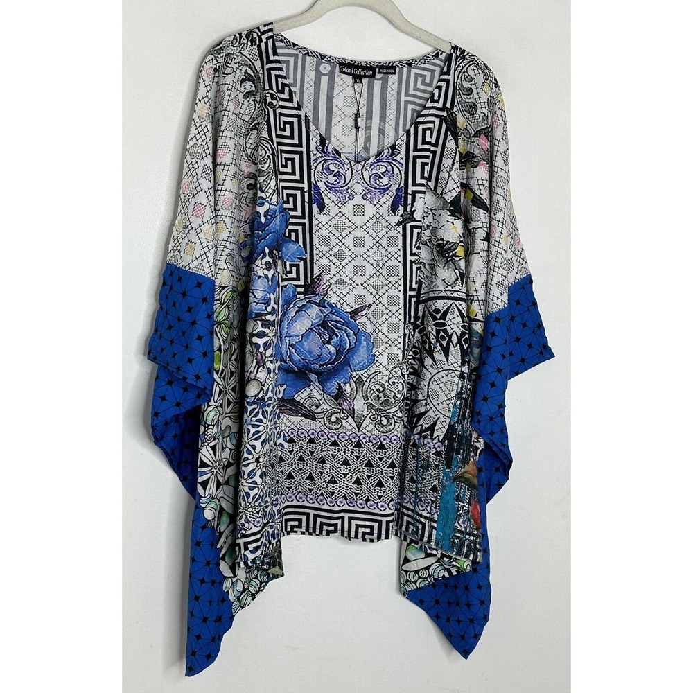 Tolani Collection Sz XL Floral Multicolor Floral Graphic Kaftan Blouse Top NEW - Picture 2 of 7